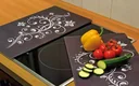 3 in 1 Herd-Abdeckplatten, Schneidbretter, „Nero“, aus Glaskeramik, Ornament-Design, 52 x 30 cm, 2er-Set