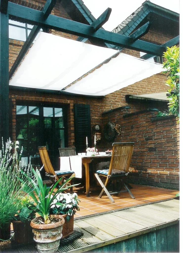 Pergola Bausatz inkl. Sonnensegel, weiß, 330 x 140 cm
