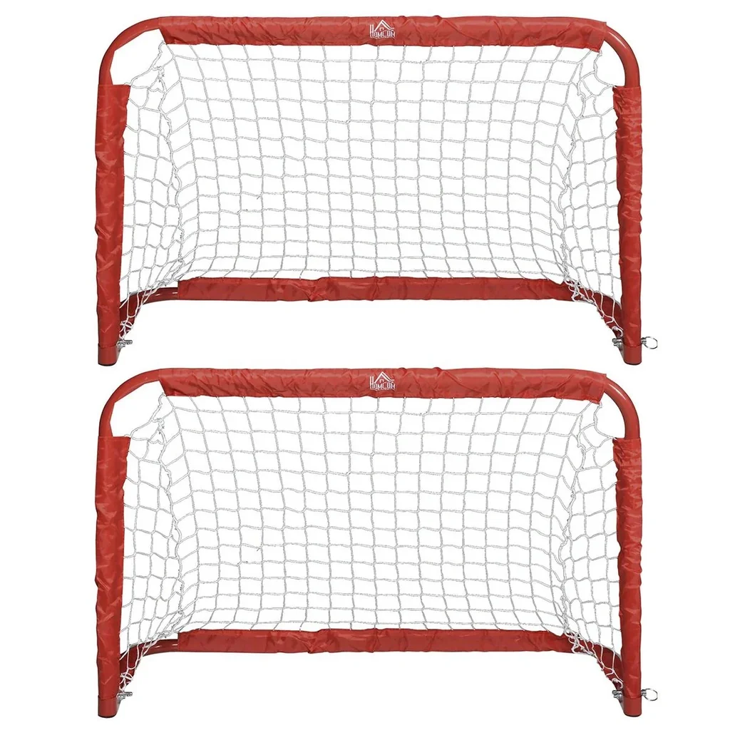 Fußballtore, Fußballnetz, 2er Set Minitore, Faltbar, Stahl(Q195), Tetrolon, Rot, 90 x 36 x 60 cm
