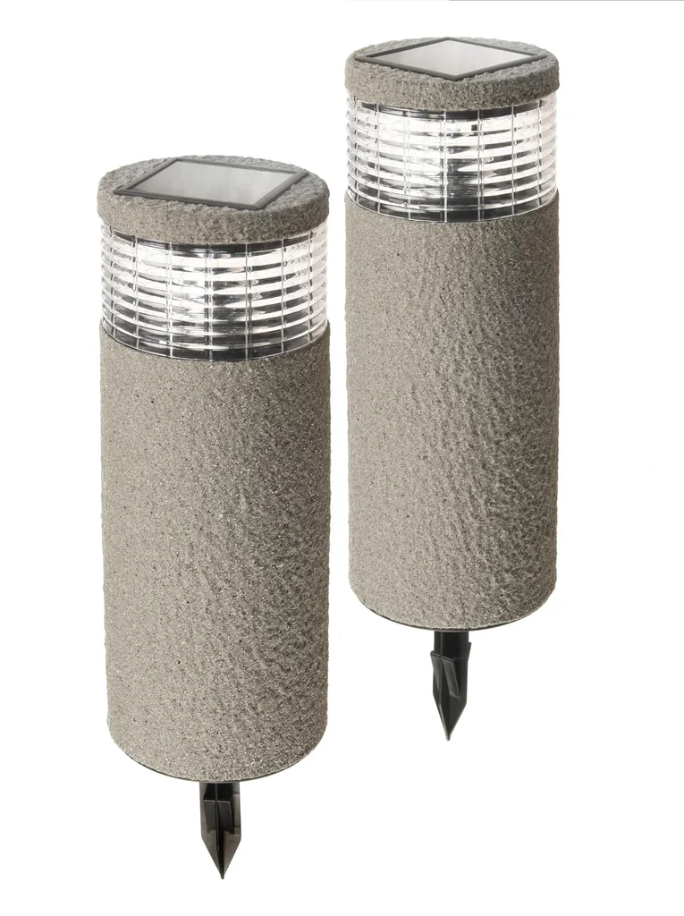 Solar Gartenleuchte im modernen Stein-Look - 2 Stück