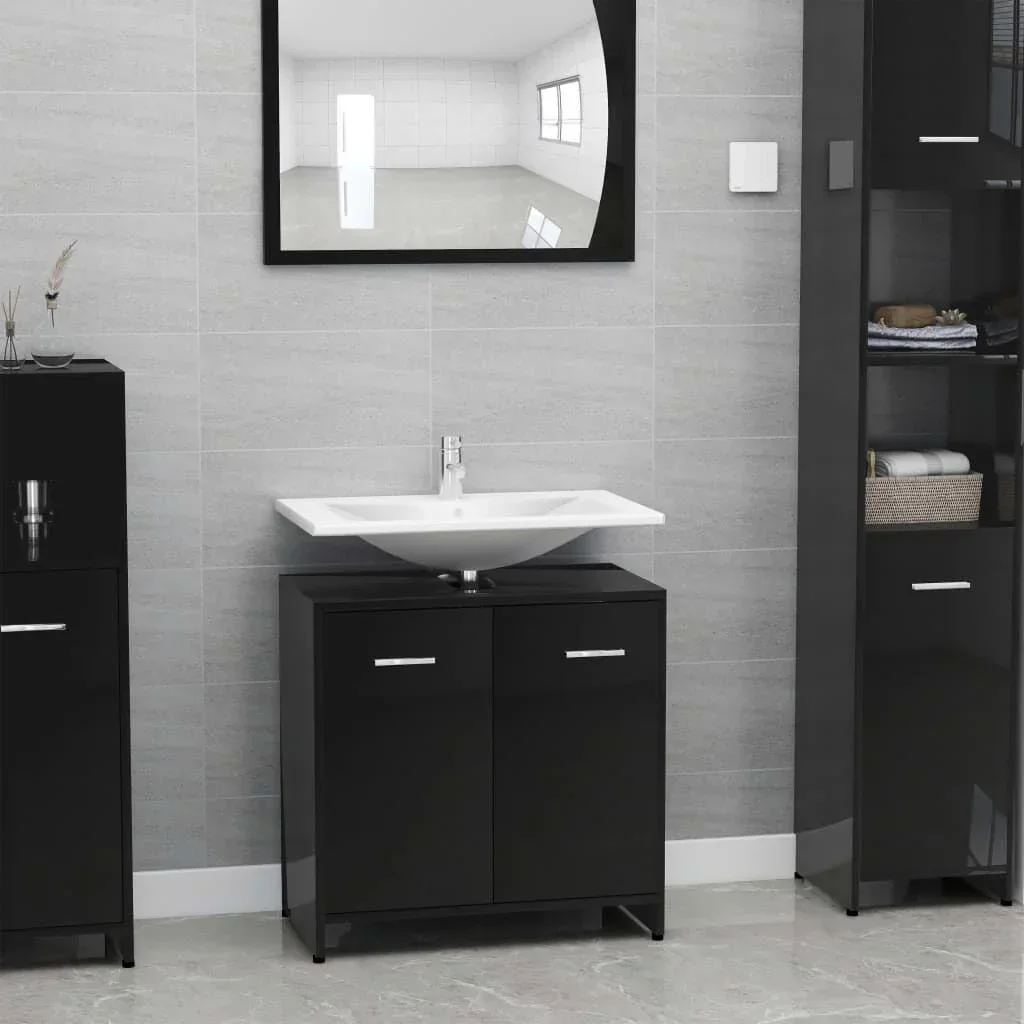 Badschrank 60x33x58 cm Spanplatte Hochglanz schwarz