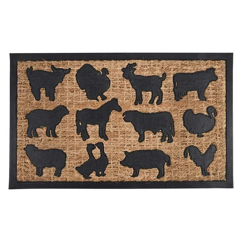 Türmatte Gummi/Kokos Bauernhoftiere, 75,5 x 45,3 x 0,8 cm