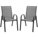 2er Set Gartenstuhl Stapelstuhl mit Armlehne Essstühle Garten Metall Mesh-Gewebe Grau 70 x 54 x 90 cm