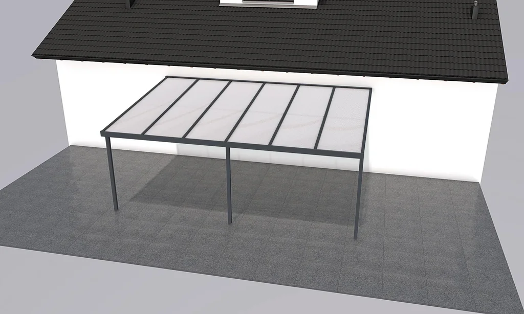 Terrassendach Premium, anthrazit, 6110 x 4060 mm - Polycarbonat Stegplatten 16 mm, weiß gestreift