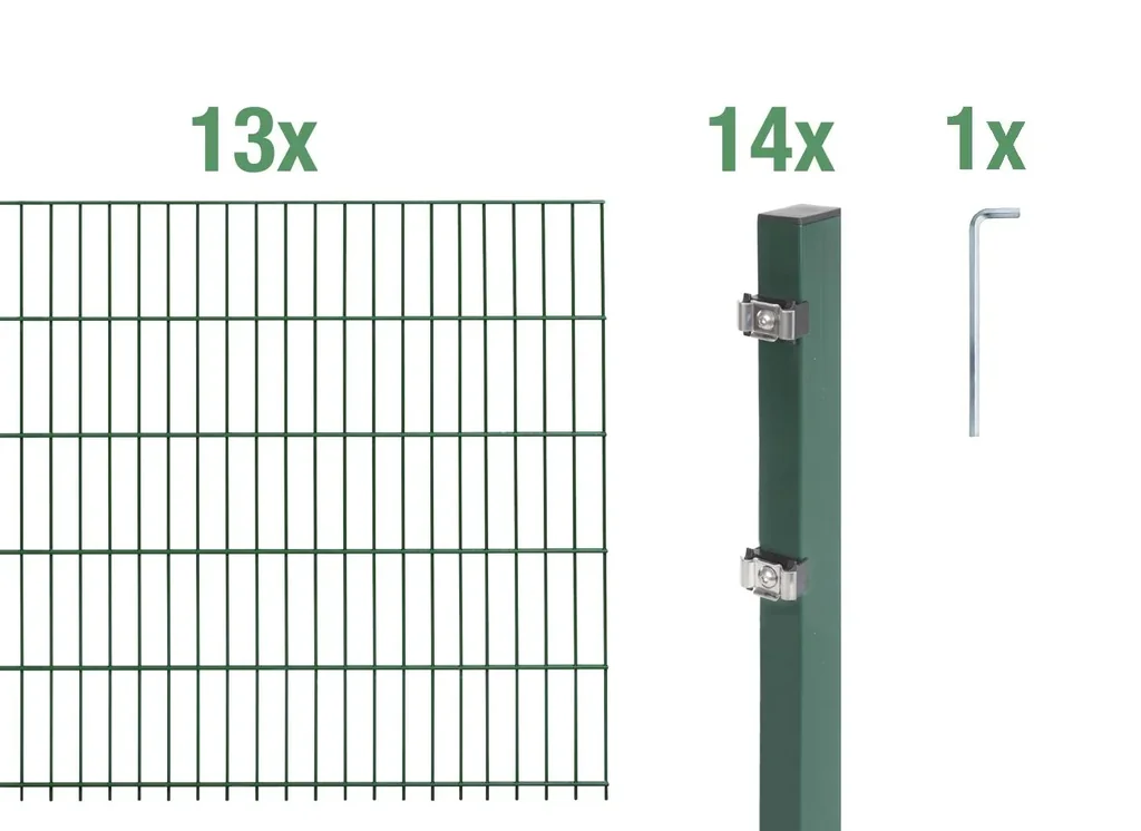 Doppelstabmattenzaun Komplettset, grün, Höhe 140 cm, Länge 26 m