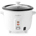 Nedis Reiskocher Abnehmbare Pfanne 0,6L Dämpfkorb Glasdeckel Inkl. Messbecher und Schöpfkelle 300W Weiß