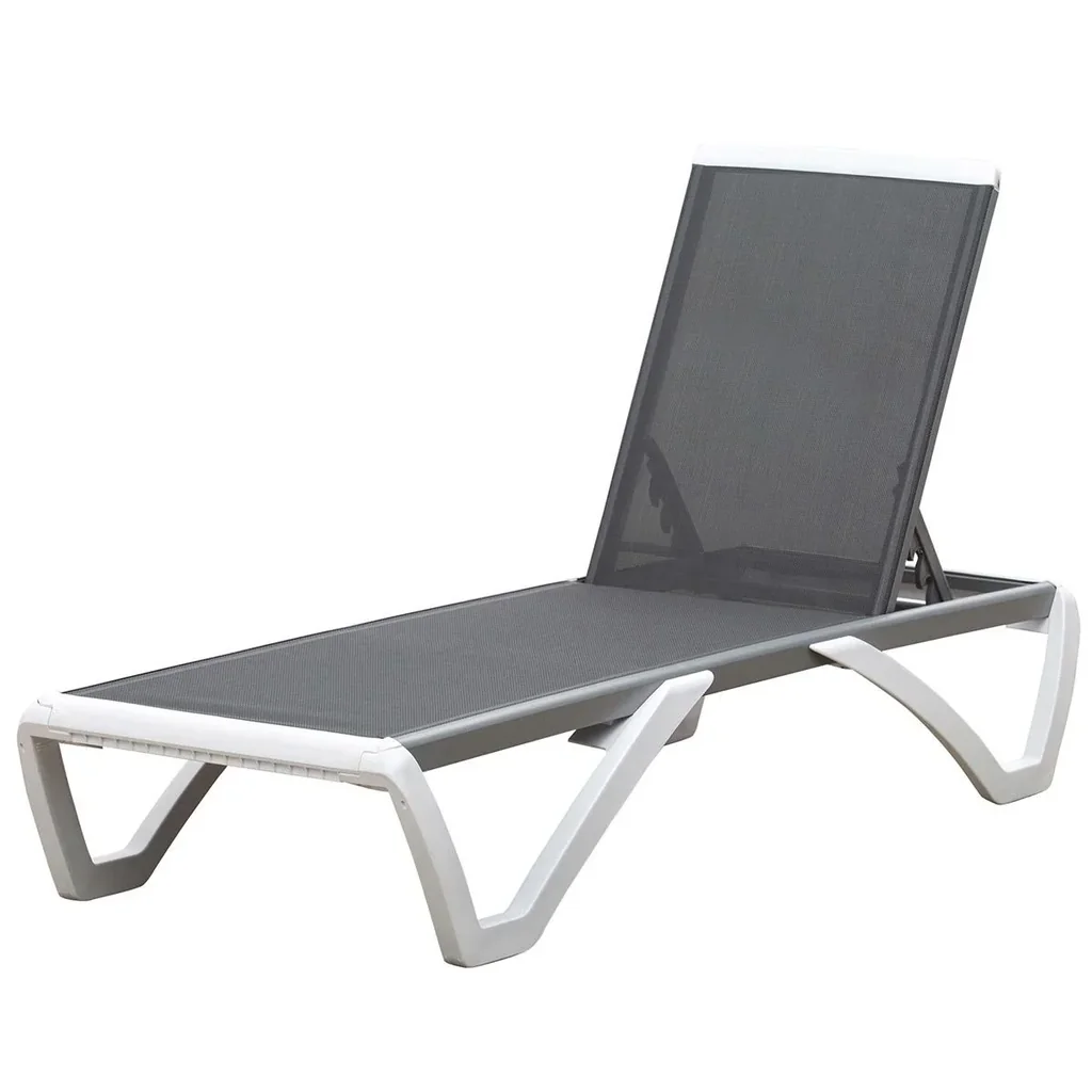 Gartenliege Alu Sonnenliege Stoffliege Relaxliege 5-fach verstellbar ergonomisch Texteline Grau+Weiß 170 x 67,5 x 95 cm