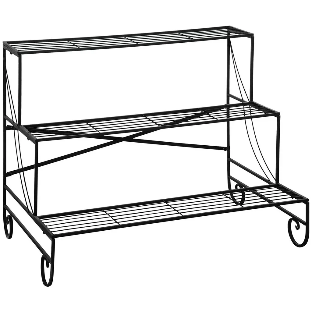 Blumenregal aus Metall 3 Stufen Pflanzenregal für innen und außen Garten Balkon Schwarz 95 x 63 x 72 cm