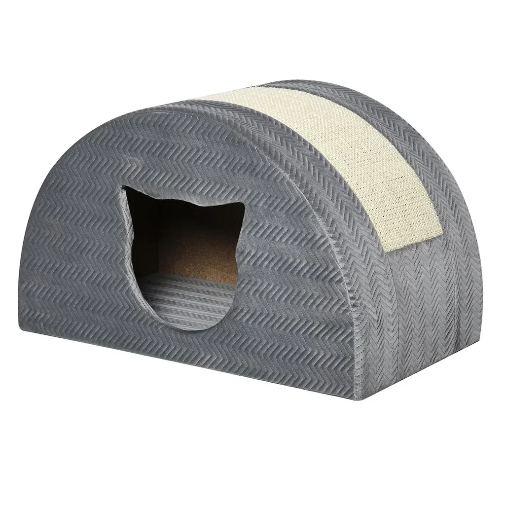 Katzenhöhle mit Kraztbrett Katzenbett Kratzhaus Katzenhaus Katzenwohnung Sisal Grau 48,5 x 30 x 30 cm