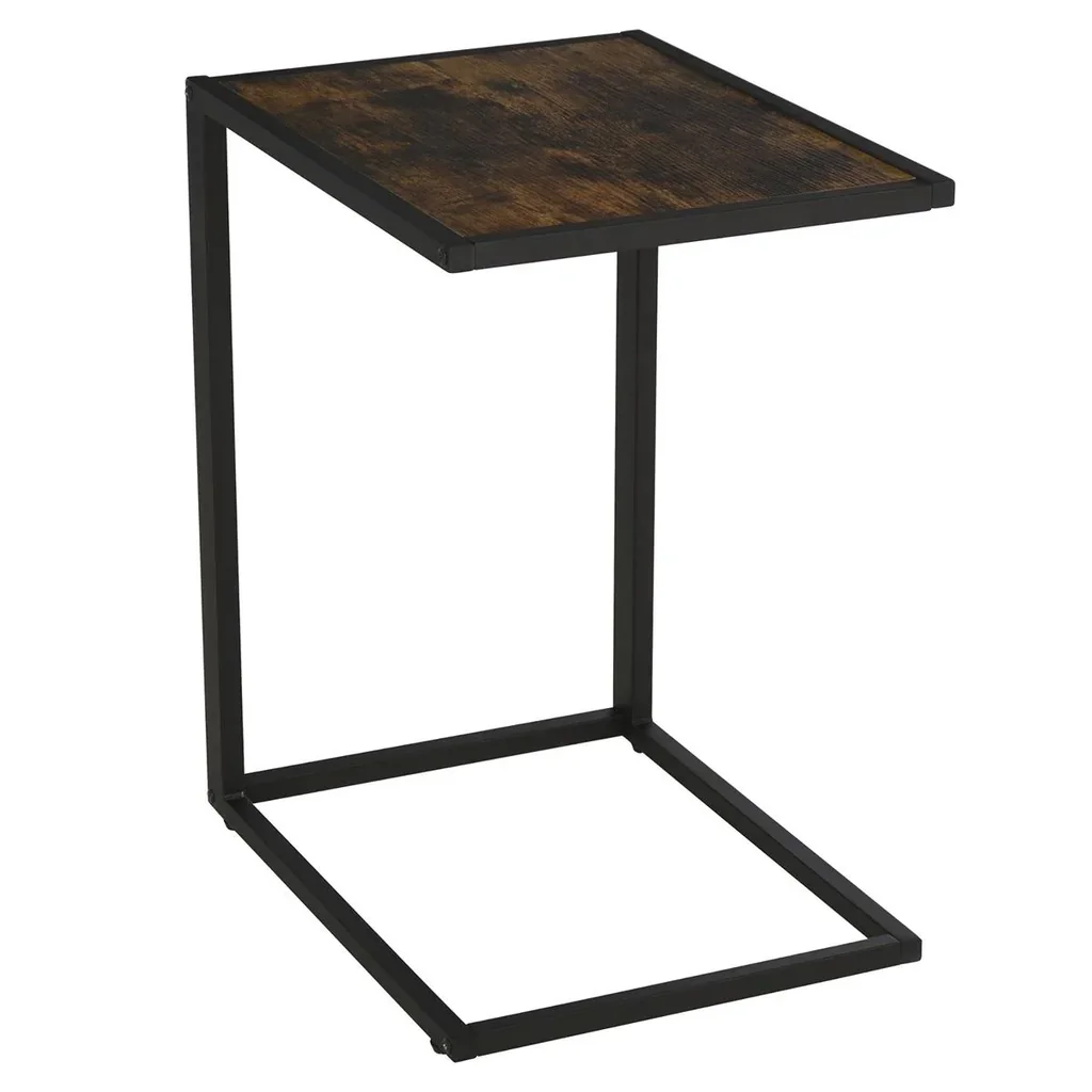 Beistelltisch in C-Form Kaffeetisch Couchtisch Standtisch Tisch Metall MDF Rustikal-Braun 40,6 x 50,8 X 64,2 cm