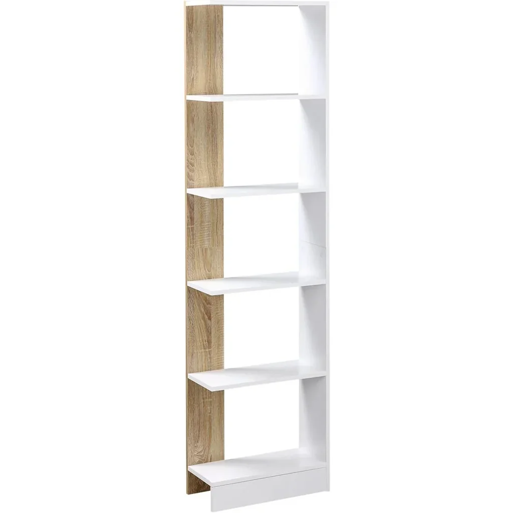 Standregal Bücherregal 5-stufiges Büroregal Lagerregal Aktenregal Küchenregal Spanplatte Eiche+Weiß 45 x 21 x 170 cm