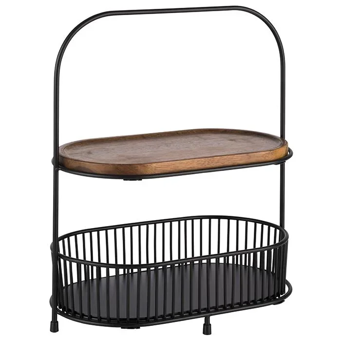 Etagere, 2-stufig, "ALL-ROUNDER": Gestell aus Metall, 2 Körbe aus Metall, 2 Servierbretter aus Akazienholz