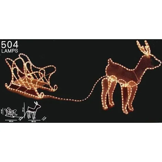 Weihnachtsstier mit Schlitten - Weihnachtsbeleuchtung - 60 x 28 x 77 cm