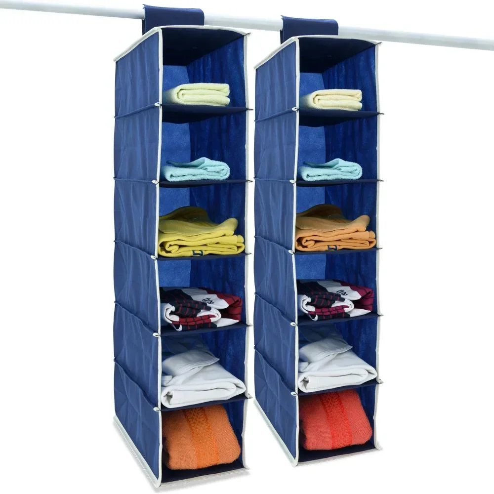 2x Garderobenbügel mit 6 Fächern in Blau/Weiß