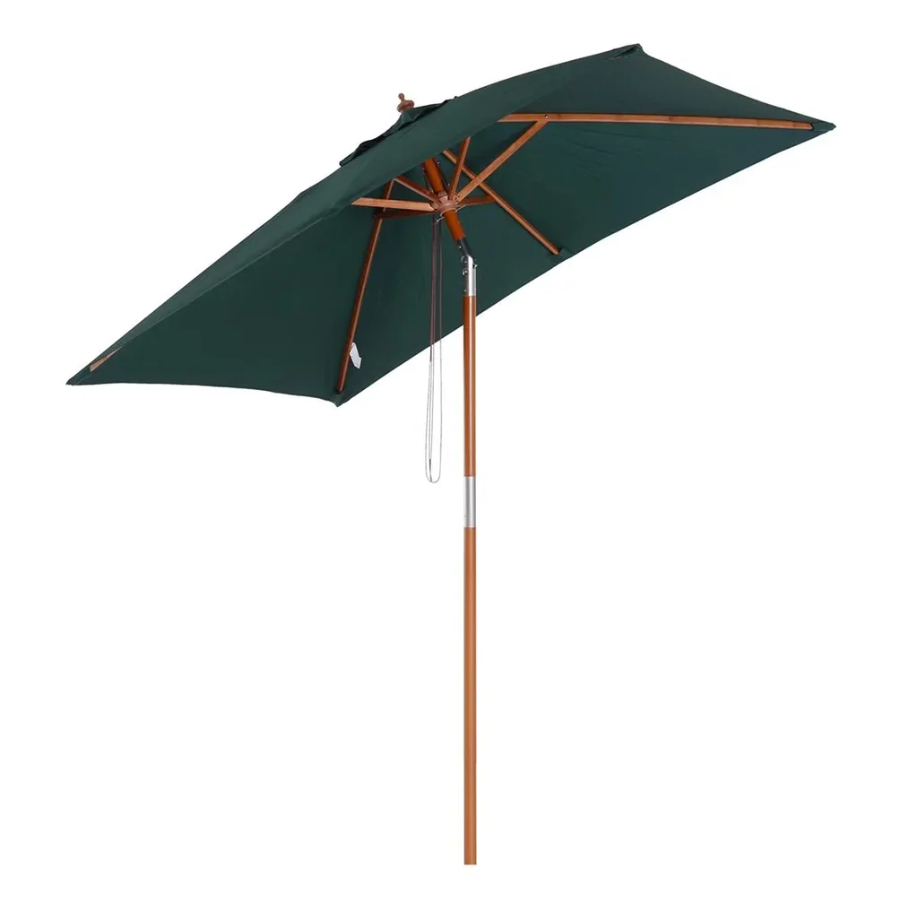 Sonnenschirm Knickbarer Gartenschirm Strandschirm 3-stufig einstellbar Tannenholz+Polyester Grün 200 x 150 x 230 cm