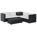 6-teiliges Polyrattan-Gartenmöbelset mit Kissen, Lounge-Tisch mit Ablage, Stahl, luxuriöses Schwarz und Creme