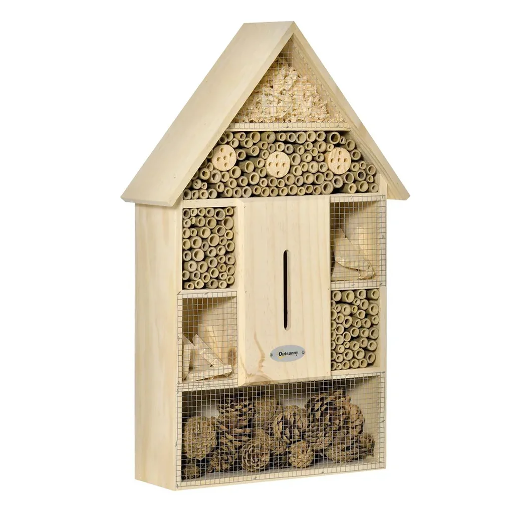 Insektenhotel Insektenhaus mit 5 Etagen Metallgitter Bienenhotel aus natürlichen Materialien für Käfer Bienen Wespen und