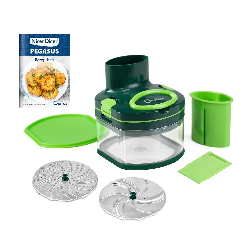 Manueller Food Processor "Pegasus", Gemüsezerkleinerer, Set, Grün, 10-teilig