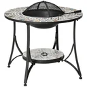 Feuertisch Gartentisch mit Feuerschale Feuerstelle mit Funkenschutz & Grillrost Feuerkorb Outdoor für Heizung BBQ Garten