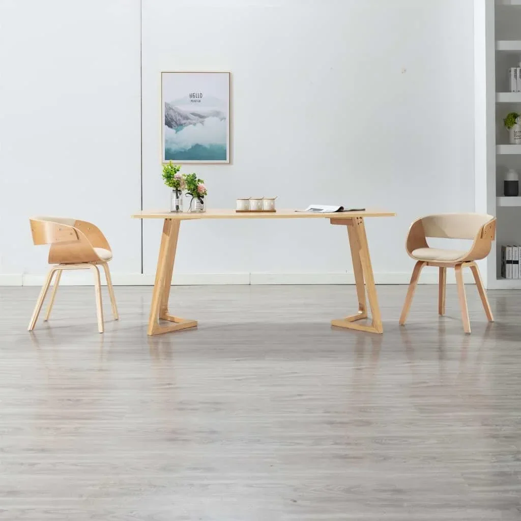Esszimmerstuhl gebogenes Holz und Kunstleder creme