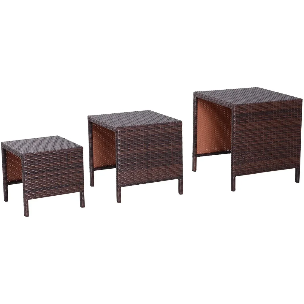 Beistelltisch 3er Set Couchtisch Gartentisch Satztisch Balkontisch Polyrattan Braun