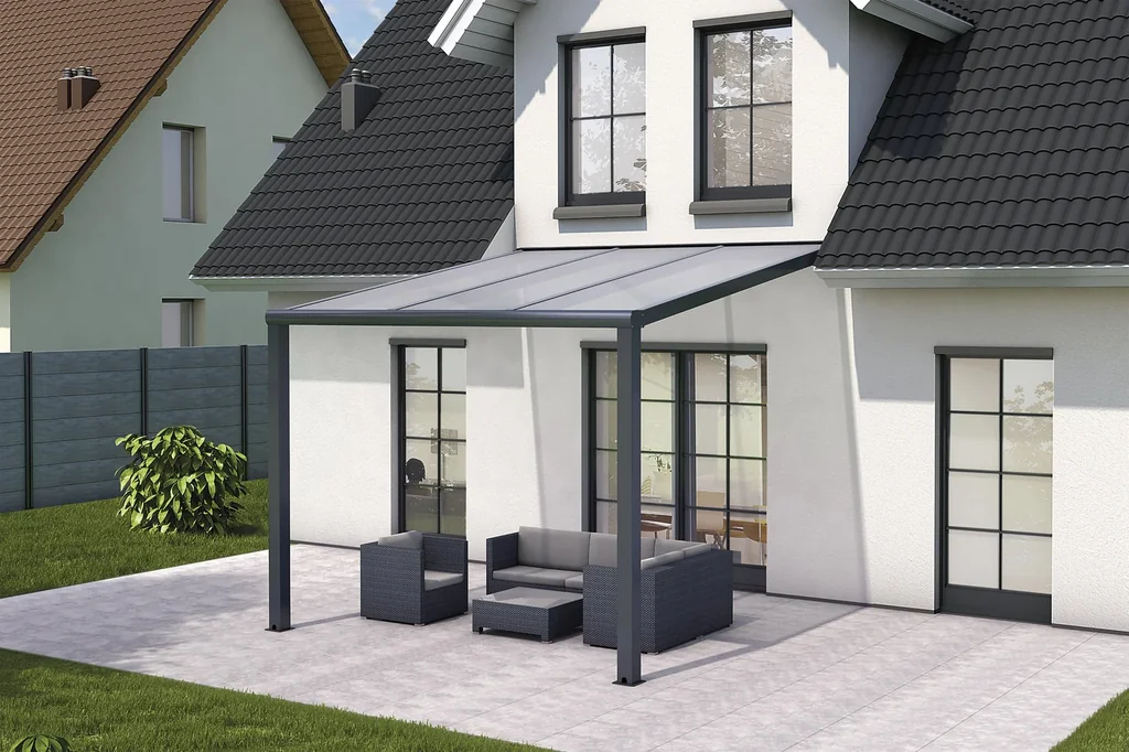 Terrassendach Pro, anthrazit, 3 x 3 m - Polycarbonat weiß gestreift