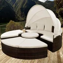 Polyrattan-Sonneninsel Ø185cm - mit WPC-Teleskop-Tisch & Kissen