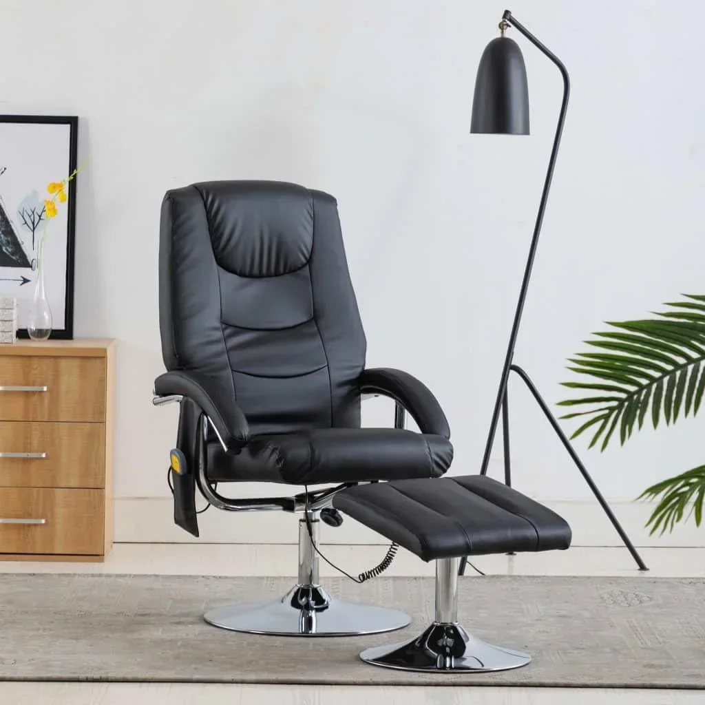 Massagesitz verstellbar mit Fußhocker Kunstleder schwarz