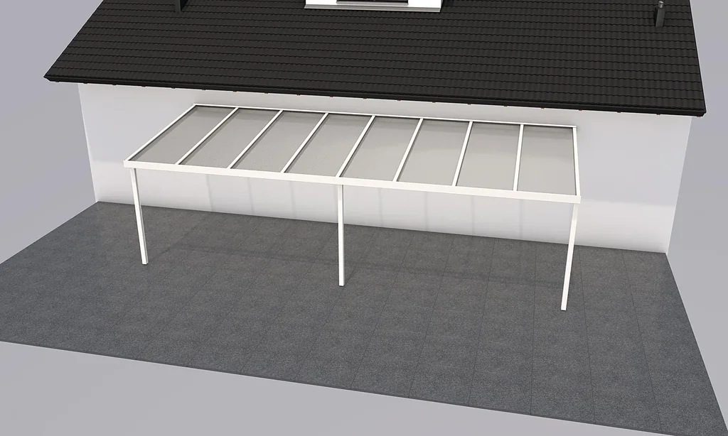 Terrassendach Premium, weiß, 8125 x 3060 mm - Acryl Stegplatten 16mm, klar