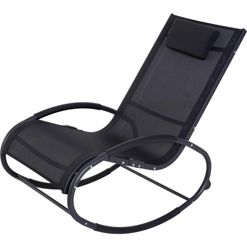 Schaukelstuhl Schaukelliege Gartenliege Schwungliege mit Kopfkissen wetterfest Aluminium Schwarz bis 120 kg 113 x 63 x 8