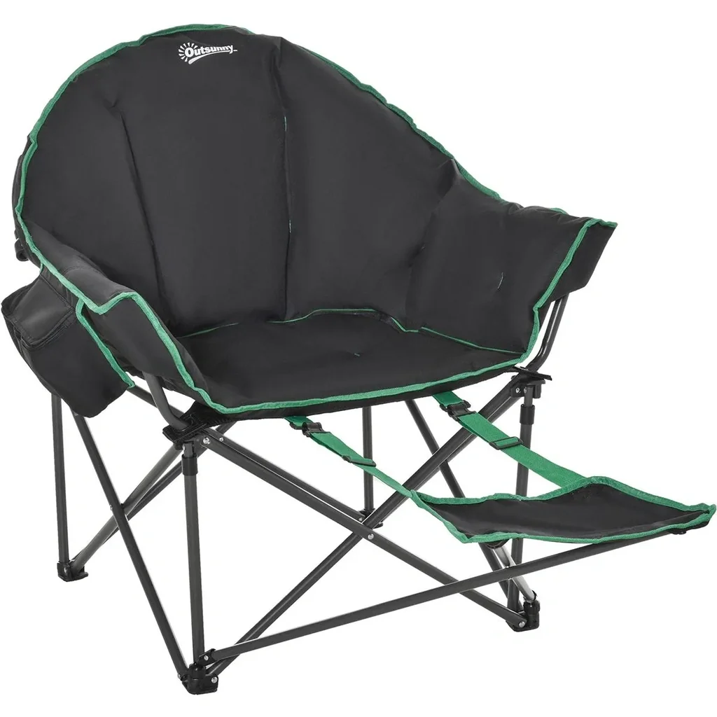Campingstuhl mit Fußstütze schwarz, grün