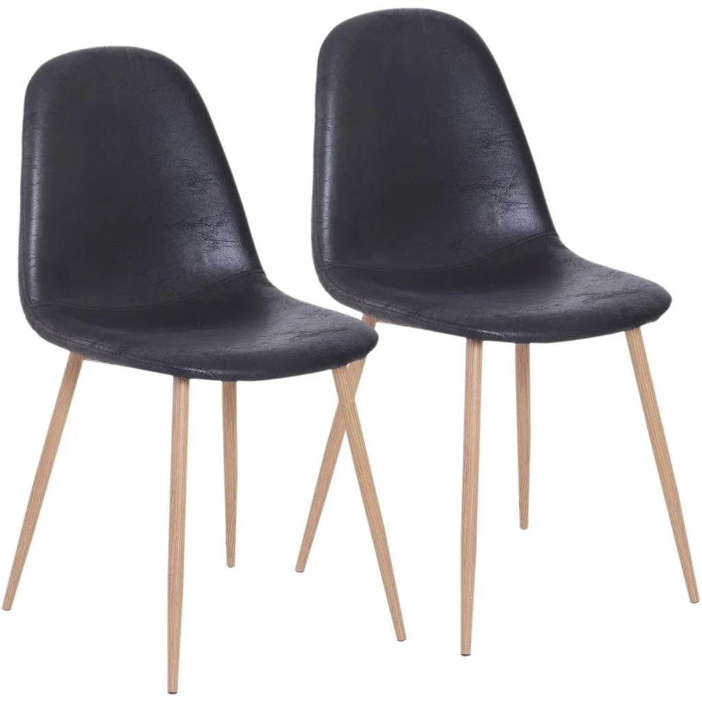 2er-Set Esszimmerstuhl Küchenstuhl mit Rückenlehne Kunstwildleder Sessel Schwarz