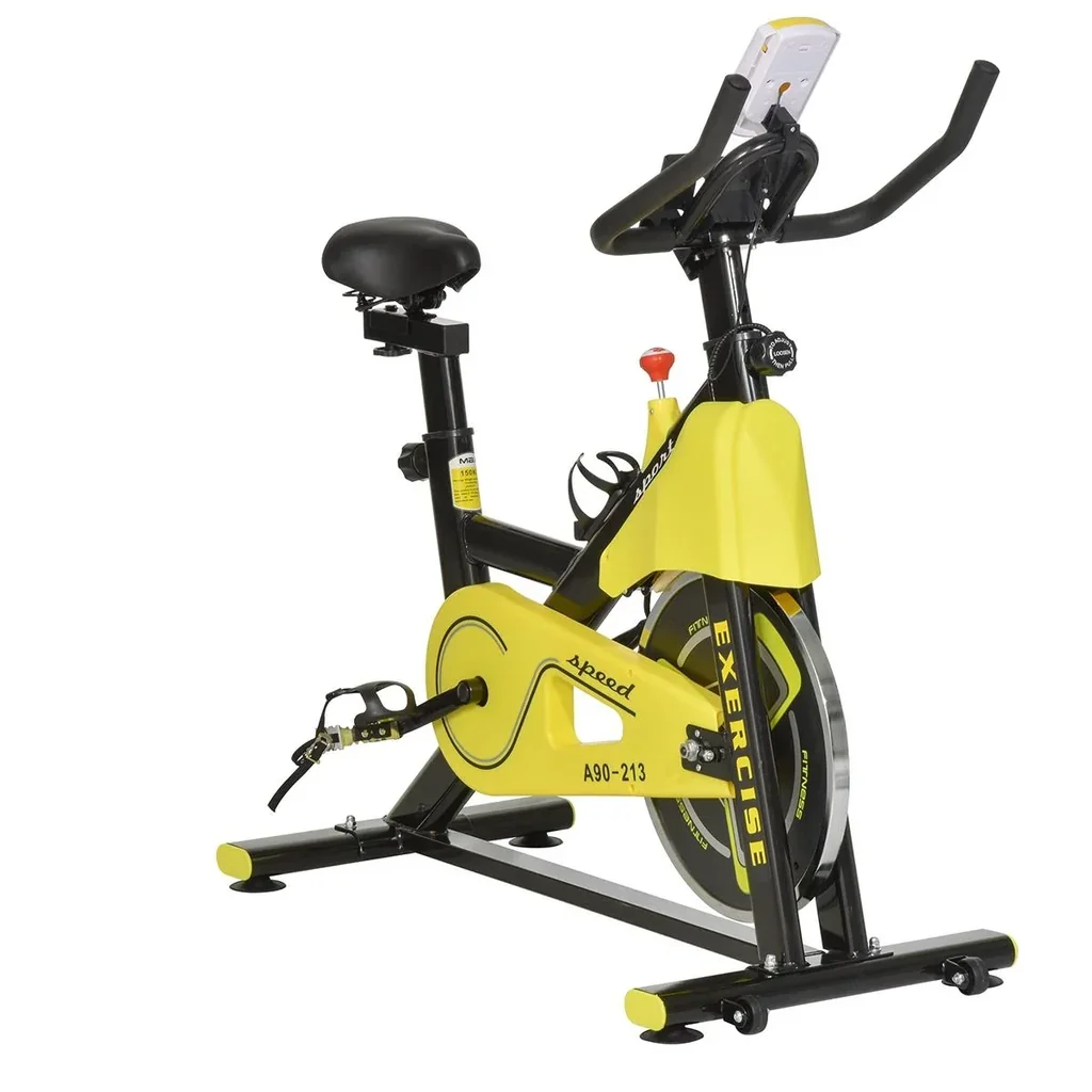 Fahrradtrainer höhenverstellbarer Heimtrainer Fitnessfahrrad Rollentrainer mit Riemenantrieb LCD-Display Stahl ABS Gelb+