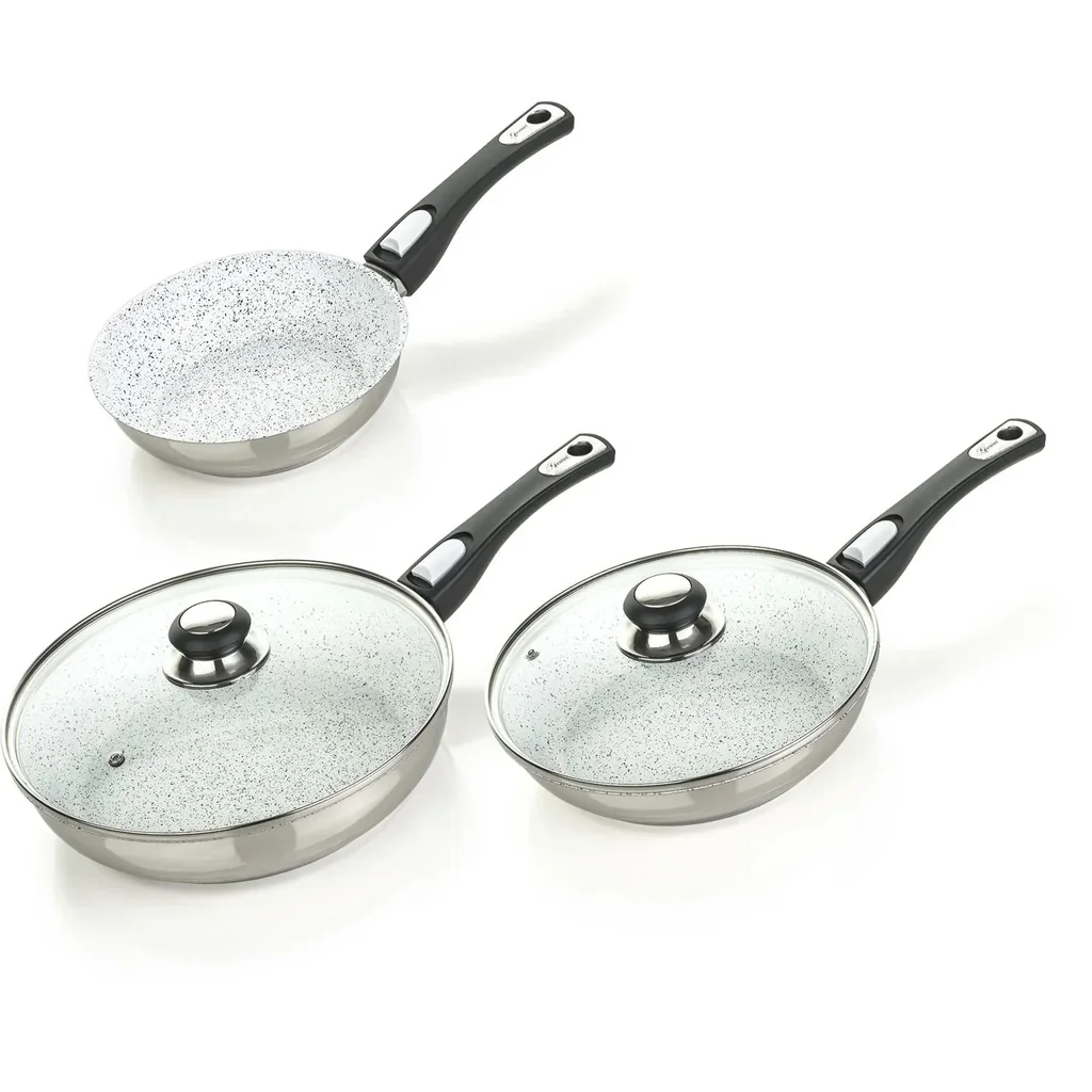 Pfannen-Set Cerafit Mont Blanc mit Klick-Griff, 7-teilig - Edelstahlpfannen mit Keramik Spezial-Antihaftbeschichtung