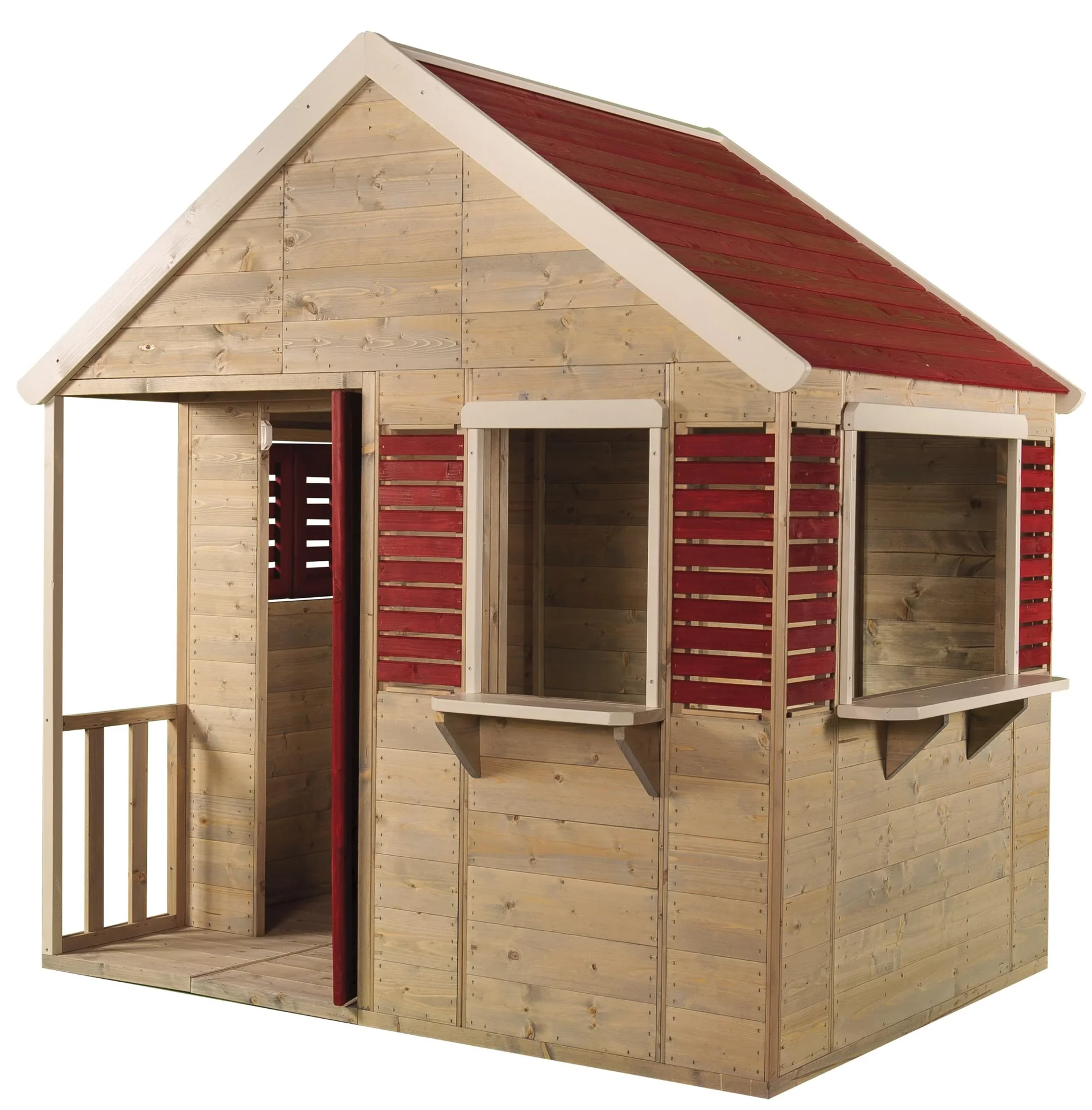 Wendi Toys Spielhaus Krokodil 120×155×168 cm Natur/Rot – Veranda & bewegliche Fensterläden