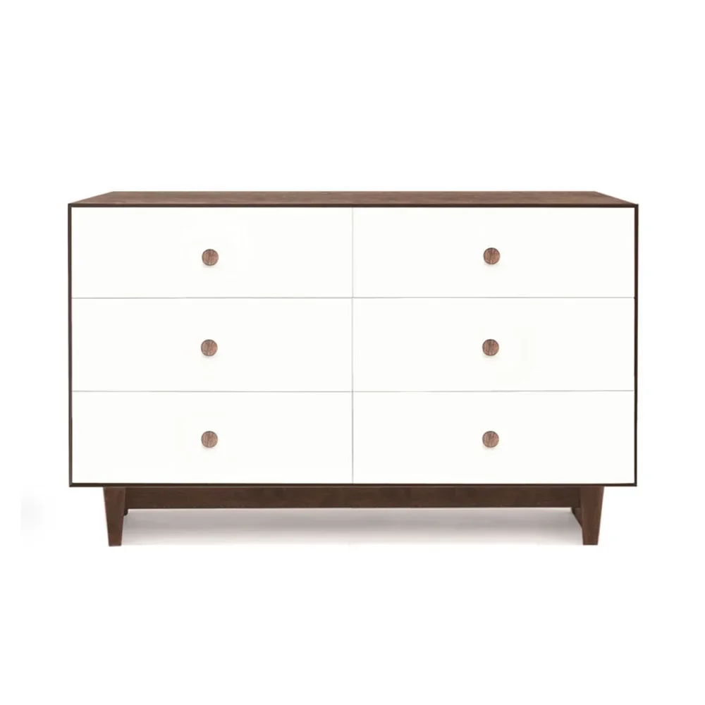 Oeuf Kommode Merlin 6 Schubkästen weiß/Walnuss Füße Rhea, Farbe Füsse: Birke