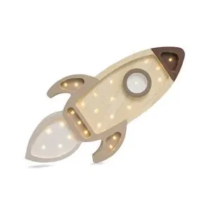 Little Lights Nachtlicht Kinder, Nachtlampe Raketenschiff - 100% Kiefernholz natur, Farbe: Cappuccino Holz