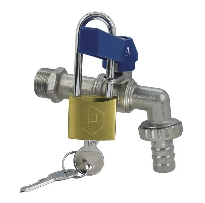 Kugelauslaufventil mit Vorhängeschloß, blauer Griff, G 1/2"