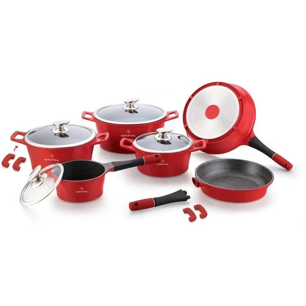 Herenthal Topfset mit Marmorbeschichtung - 14 Teile - Rot