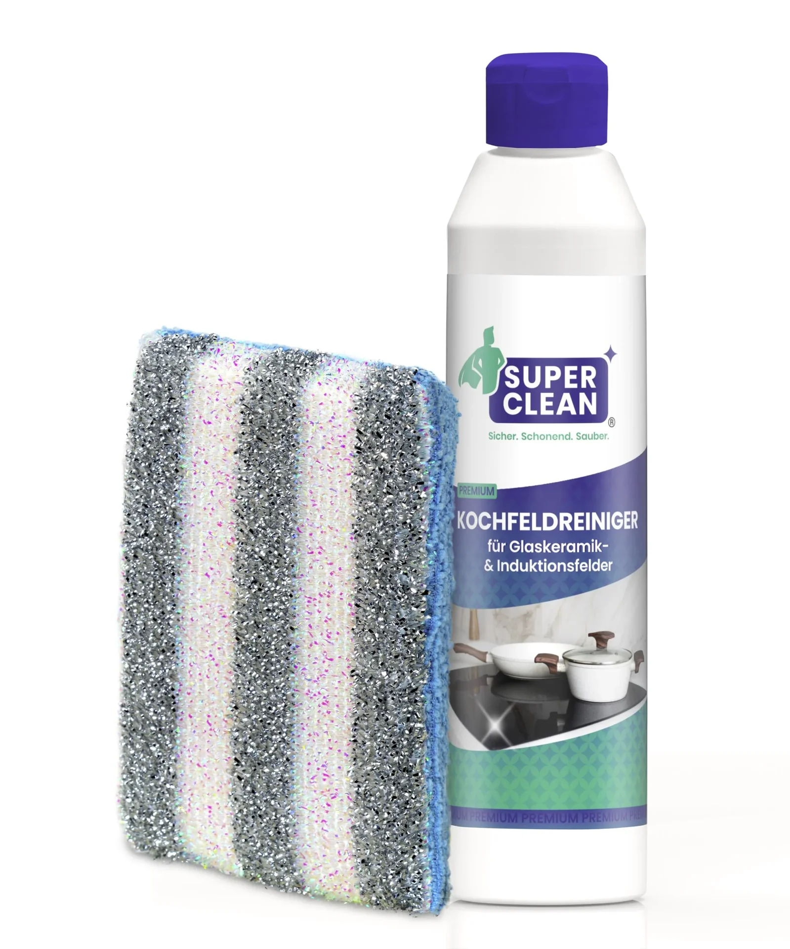 Kochfeld-Reiniger-Set, mit 2 in 1 Magic-Schwamm, 250 ml