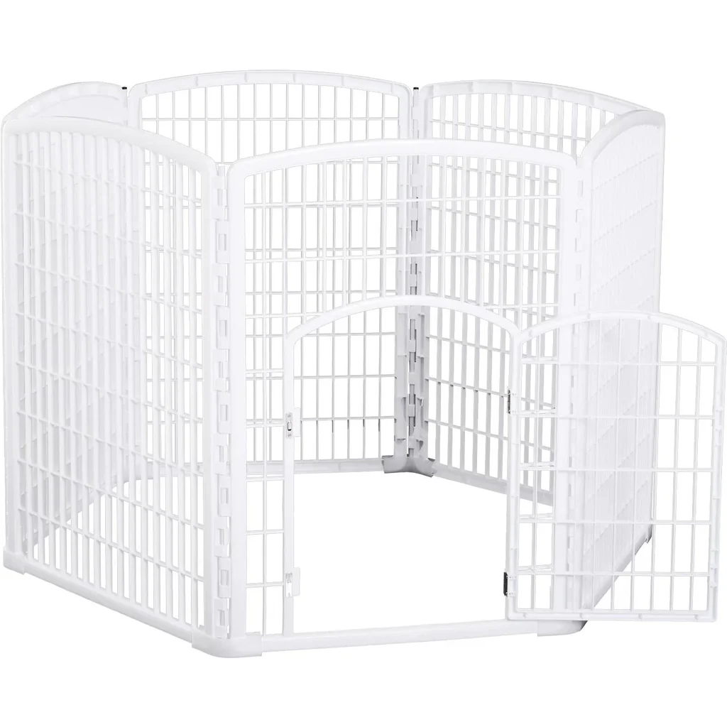 Welpengitter Freilaufgehege Laufstall für Haustiere mit Tür 6 Teile sechseckig PP-Kunststoff rostfrei Weiß Ø135 x H95 cm