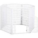 Welpengitter Freilaufgehege Laufstall für Haustiere mit Tür 6 Teile sechseckig PP-Kunststoff rostfrei Weiß Ø135 x H95 cm