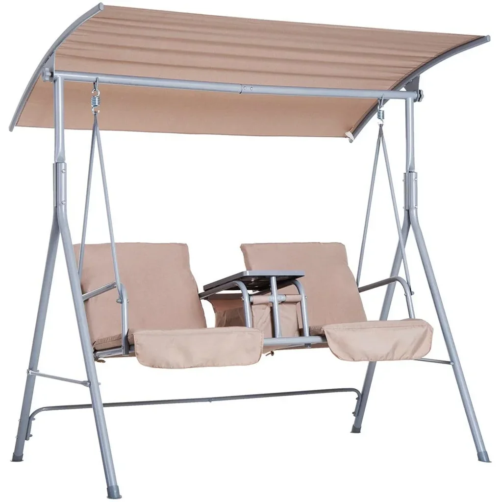 Hollywoodschaukel Gartenschaukel mit Sonnendach 2-Sitzer Beige