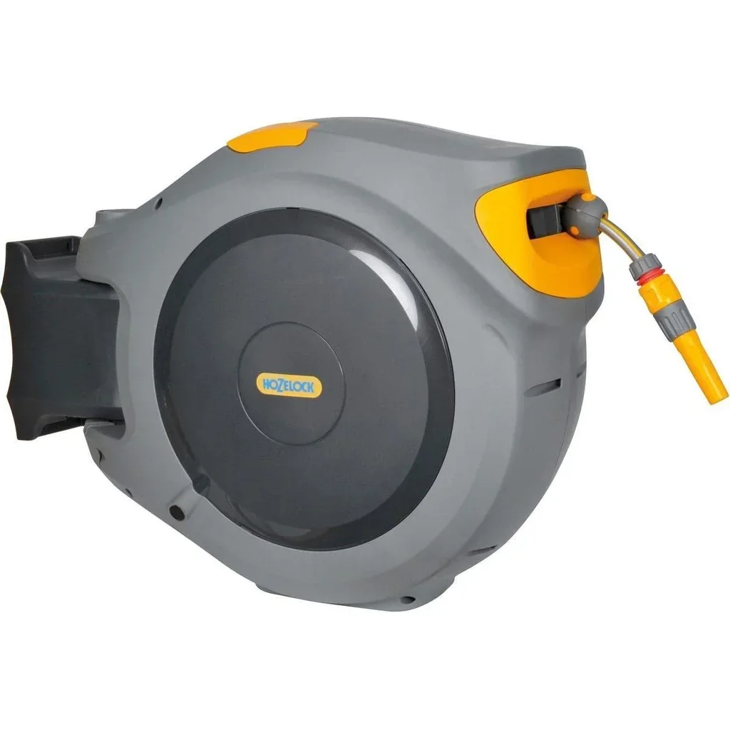 Auto Reel 40 Meter - selbstaufrollender Wandschlauchaufroller - mit Startset und Gartenspritze - grau