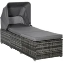 Sonnenliege aus Polyrattan mit Sonnendach Gartenliege verstellbar Rattanliege Gartenmöbel Liege mit Kissen Grau 195 x 65