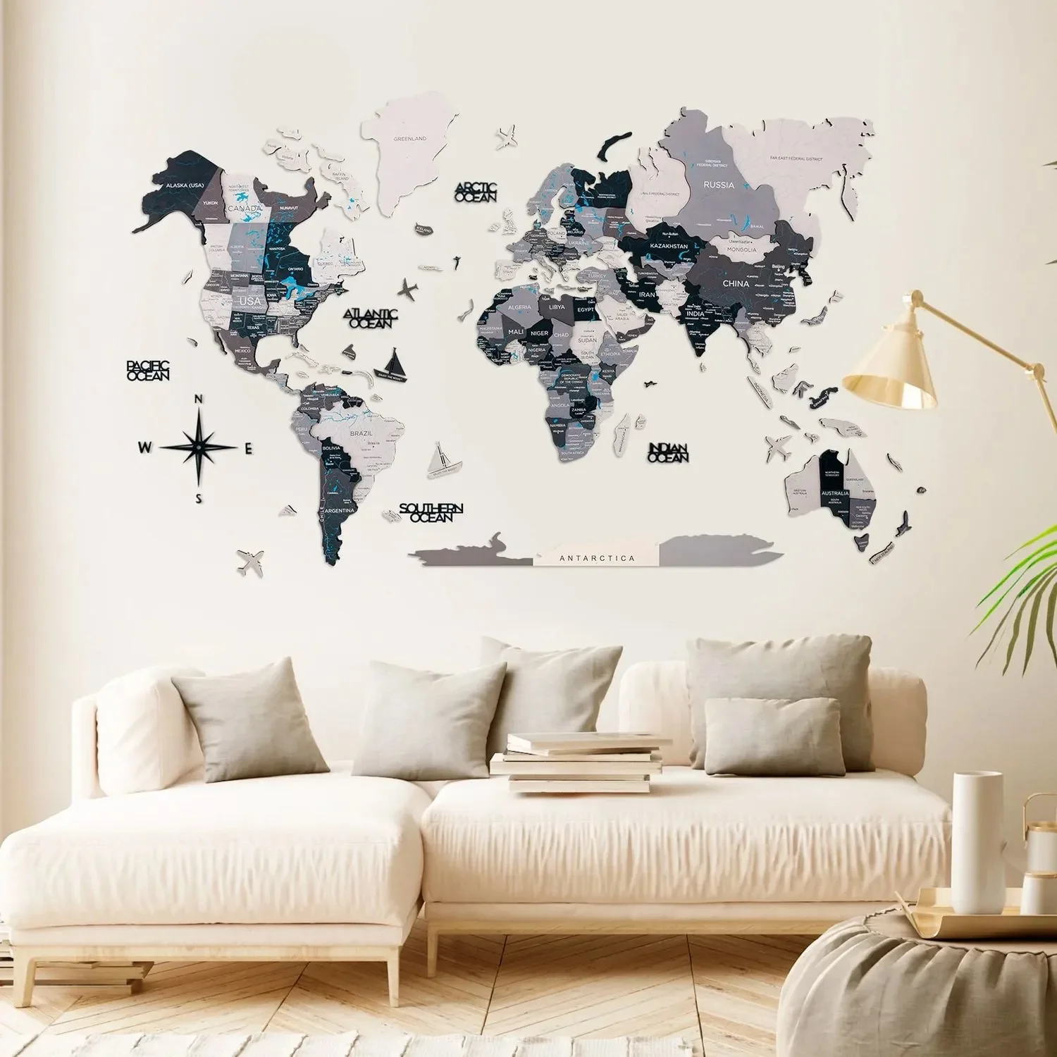 Weltkarte holz, Landkarte Welt, Weltkarte Wanddeko 3D - Enjoy The Wood, Nordik Prime, Weltkarte Größe: L