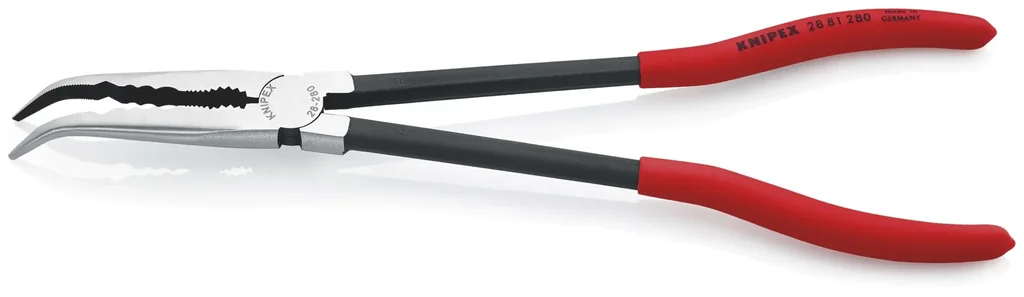 Montierzange mit Querprofilen mit Kunststoff überzogen schwarz atramentiert poliert flach-runde Backen 280 mm