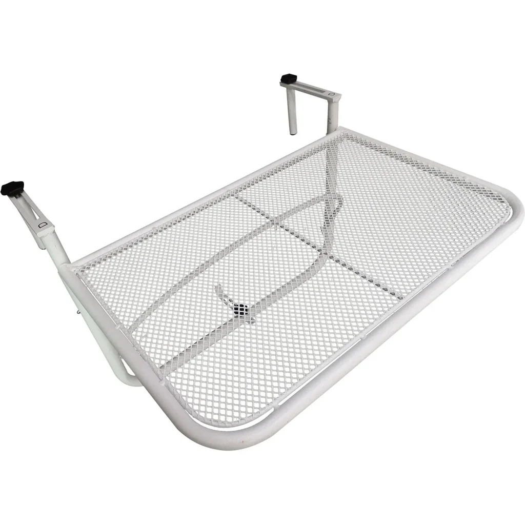 Balkonhängetisch Hängetisch höhenverstellbar viereckig Terrasse Metall Weiß L60 x B56,5 x H45 cm