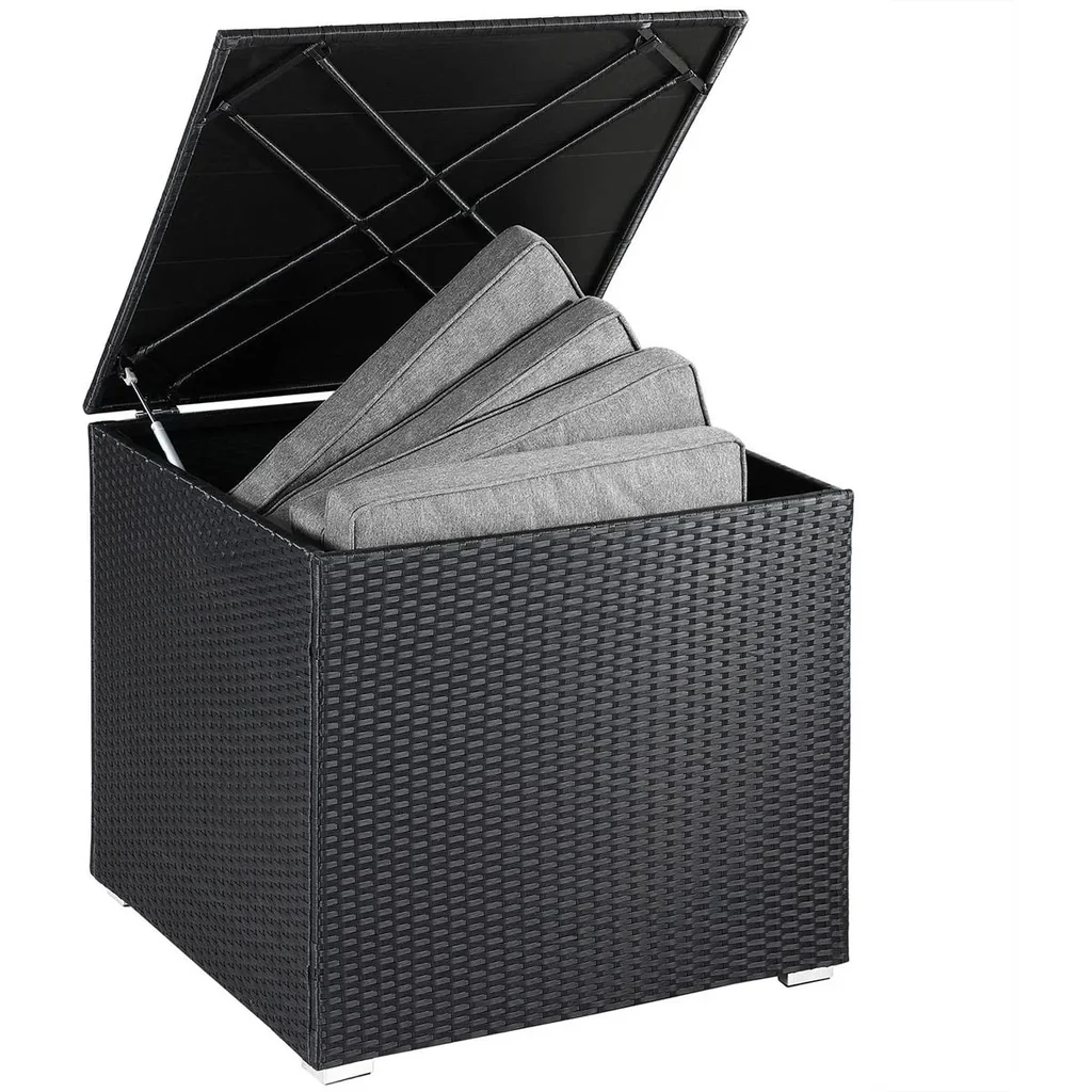 Aufbewahrungsbox - Kissen, Garten - Poly-Rattan - Schwarz - 75x75x70cm