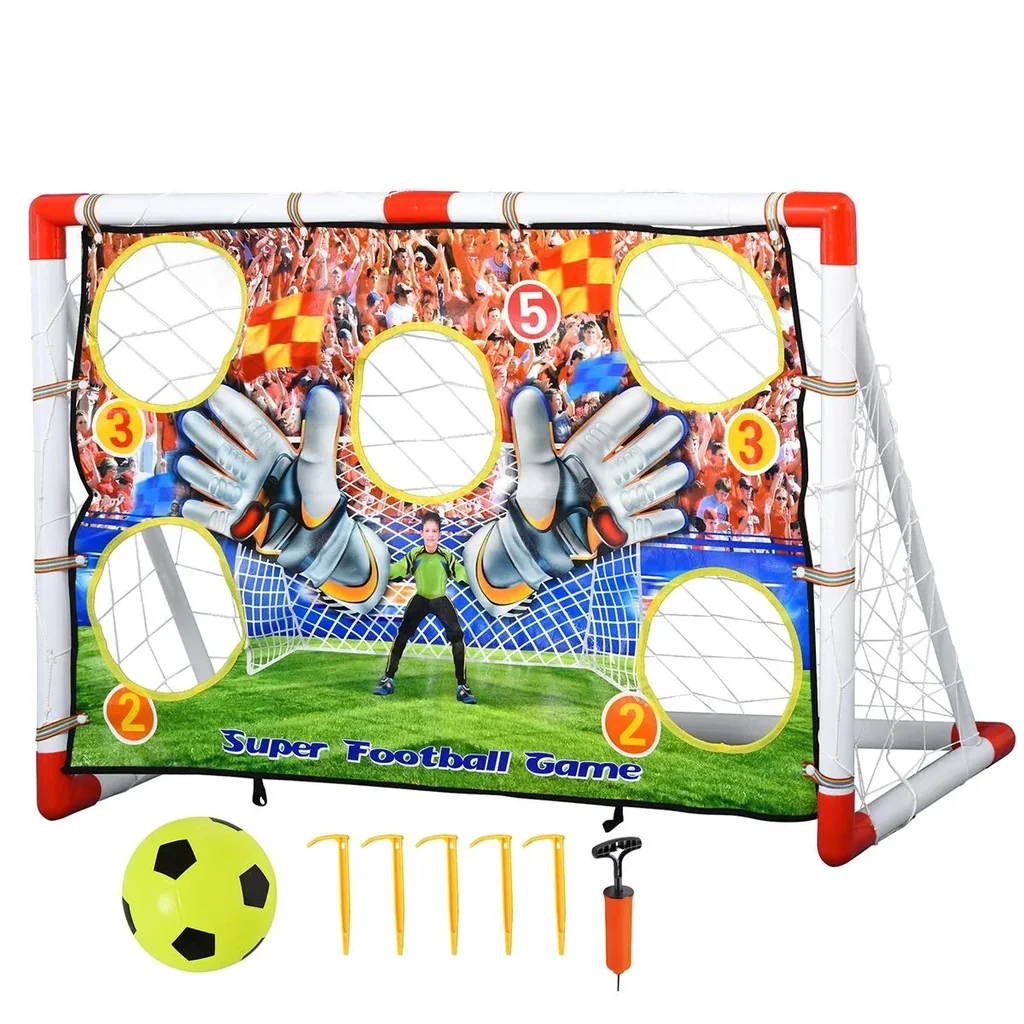 Fußballtore mit Fußball Torwand für Kinder 3-12 Jahre Fußballnetz Garten Kunststoff mehrfarbig 116 x 48 x 76 cm
